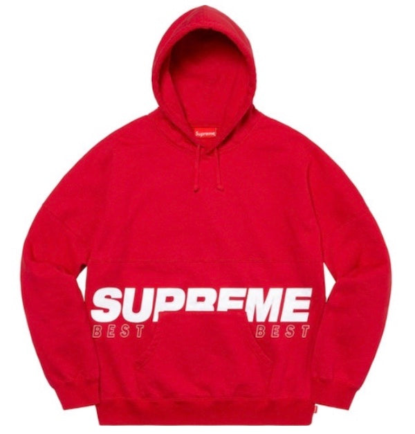 FW20 Supreme Release.  Cotton fleece with pouch pocket on the front.  Tackle twill applique logo and embroidery. For sale at www.believeshops.com