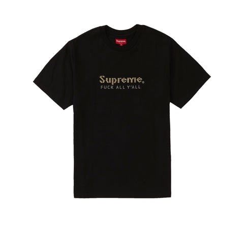 SS19 Supreme Collection.  Black Supreme Gold Bars Tee. For sale at www.believeshops.com