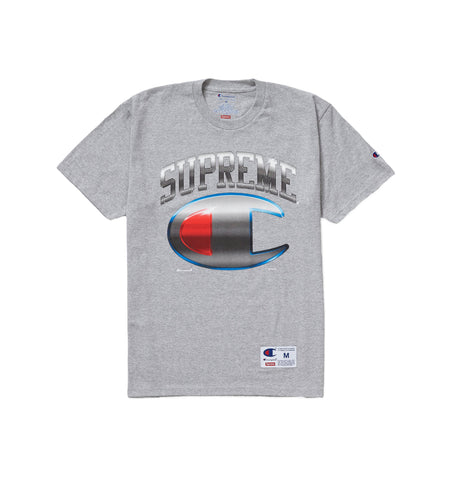 SS19 Supreme collection.  Classic Champion collar with Supreme in the Heather grey color. For sale at www.believeshops.com
